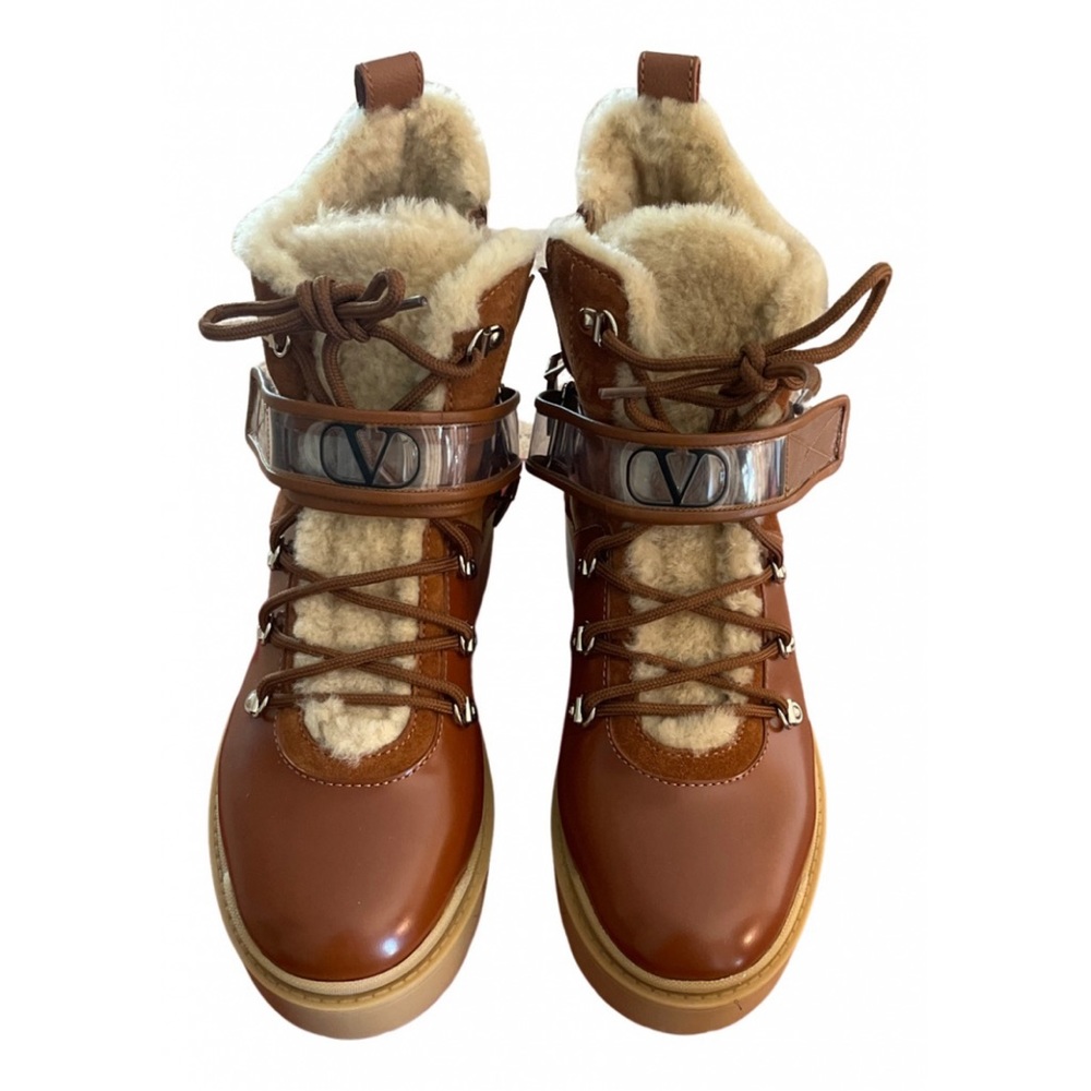 Valentino Garavani Brown Ankle Boots with Cream Accents